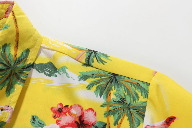 SSLR Mens Hawaiian Shirt Flamingos Casual Short Sleeve Button Down Shirts Aloha Shirt (Medium, Yellow) - Image 4